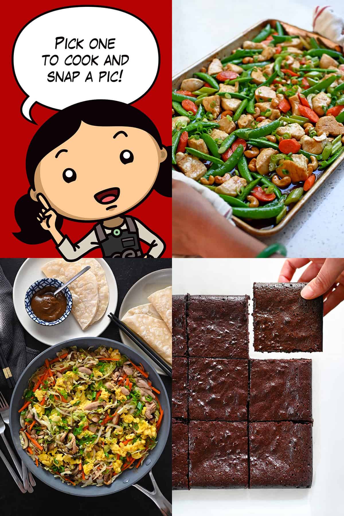 A cartoon Michelle Tam is surrounded by photos of the recipes for the February 2026 Nom Nom Paleo Cooking Challenge.